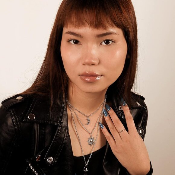 Gothic Layered Sun Moon Crystal Necklace Women Halloween Christmas Jewelry - Picture 4 of 7